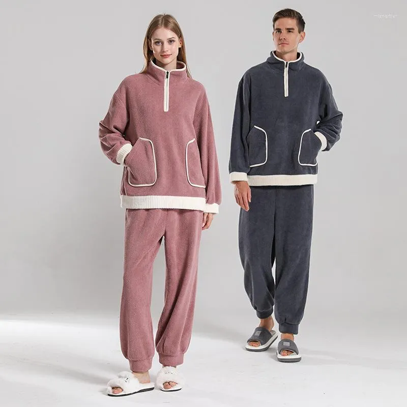 Indumenti da notte da donna Inverno Coppia Uomo Pigiama caldo Set per donna Pijama Mujer Pigiama Hombre Velluto Pullover Pantalone Indumenti da letto Spessa Homewear