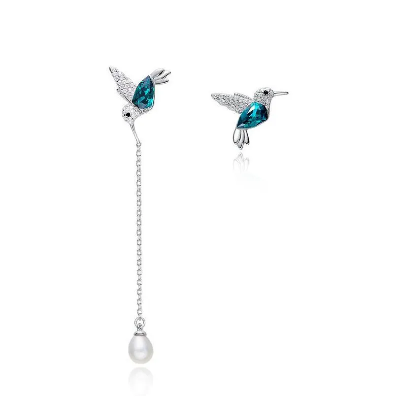 Charm Cocom S925 Sterling Sier Hummingbird Pearl Earrings With Green Austrian Crystals Cute Animal Jewelry Gifts For Women A Dhgarden Dhofm