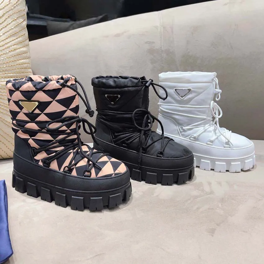 Designer Women Diamond Boots Platform Chunky Heel Martin Boot äkta läderskor öknar Vinter utomhus Lady Party Buckle Ankelsko