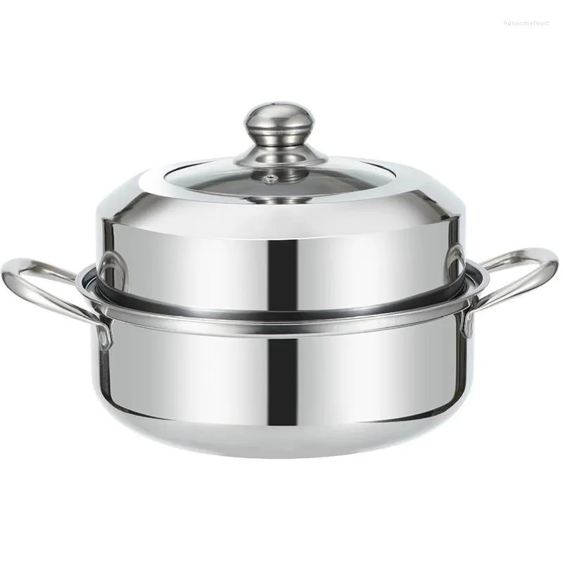 Dubbelpannor Ångspis soppa stål Två lager POT 1 28cm universell tjock matlagning för rostfri spis ångargaskrukor induktion