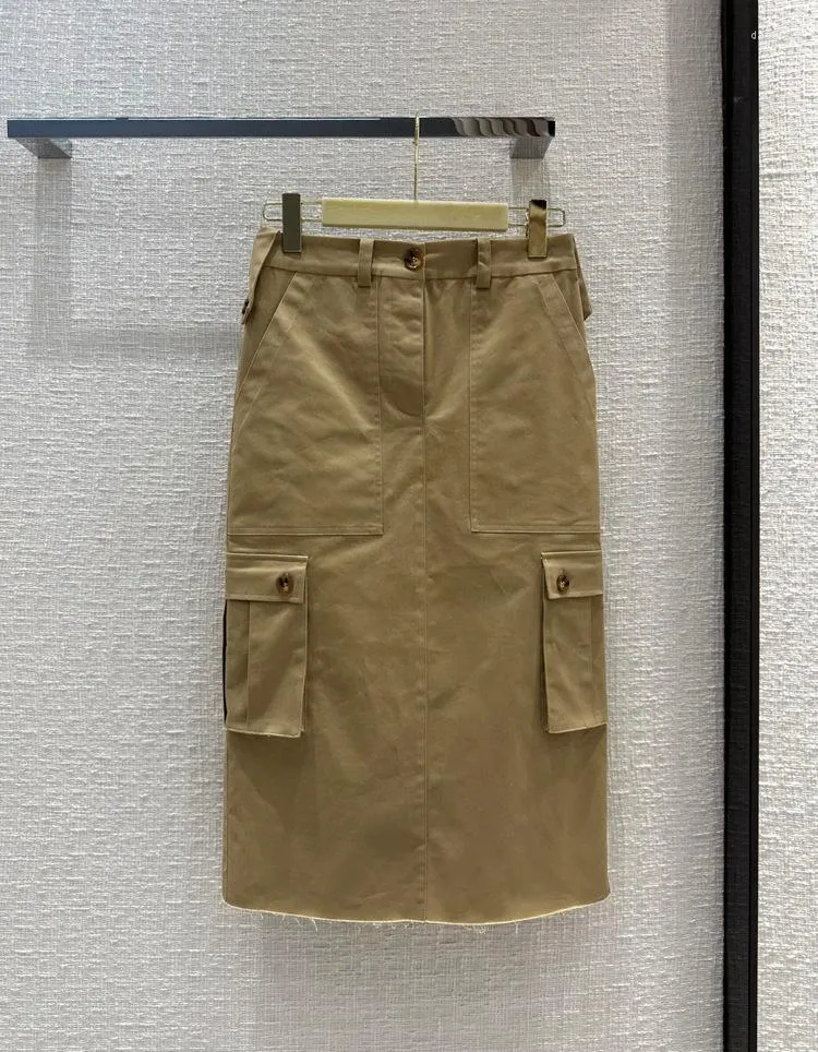 Spódnice wysokiej klasy spódnica kobiet wiosenne ubrania robocze z podzieloną designami średniej długości