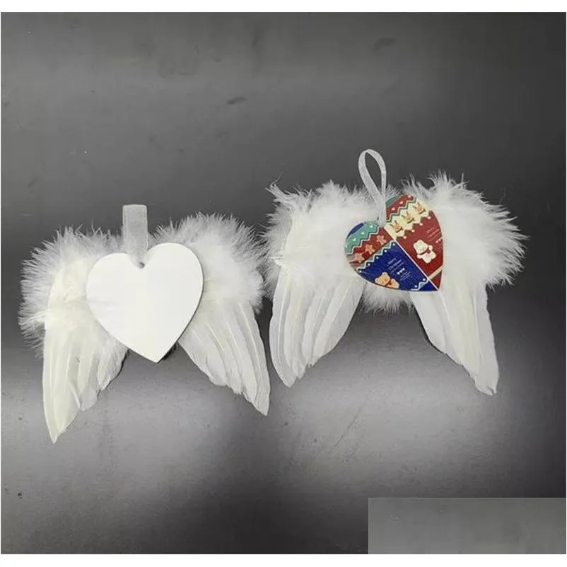 Christmas Decorations Feather Pendant White Blank Mdf Heat Transfer 2.8Inch Round Heart Double Side For Drop Delivery Home Garden Fest Dh9Ku