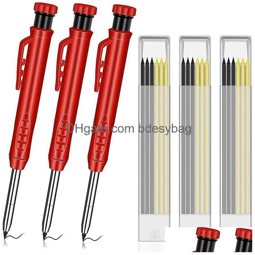 Other Hand Tools Solid Carpenter Pencil Set With 7 Refill Leads Built-In Sharpener Deep Hole Mechanical Marker Marking Tool Drop Deliv Dhkz5