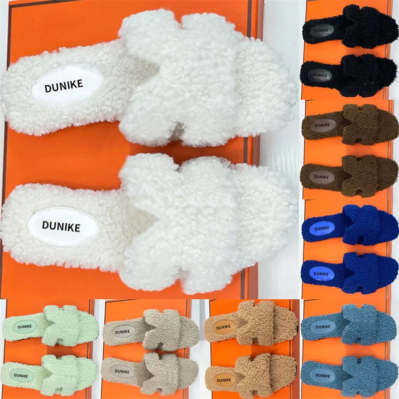 Yeni Tasarımcı Kürk Slaytlar Sandalet Sandalet Kadın Terlik Kış Yün Açık Shearling Sandal Luxurys Terlik Ayakkabı Donanma Derin Mavi Nane Daireleri Kadınlar Moda Slide 35-40