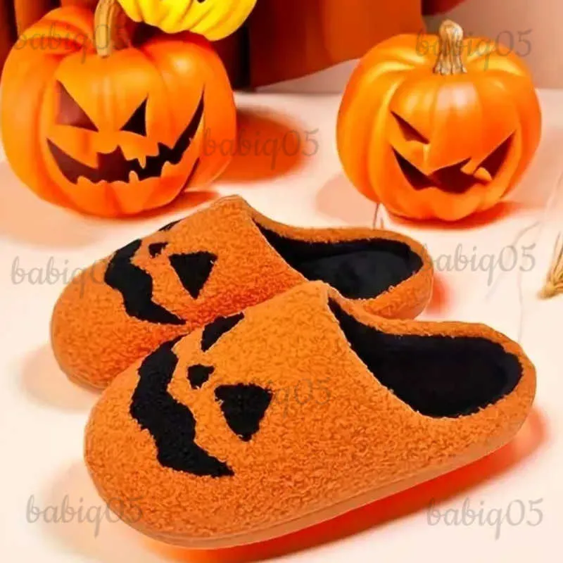 Pantoufles Halloween motif hiver femmes maison Couples pantoufles moelleux diapositives dessin animé broderie chaud intérieur dames coton chaussures babiq05