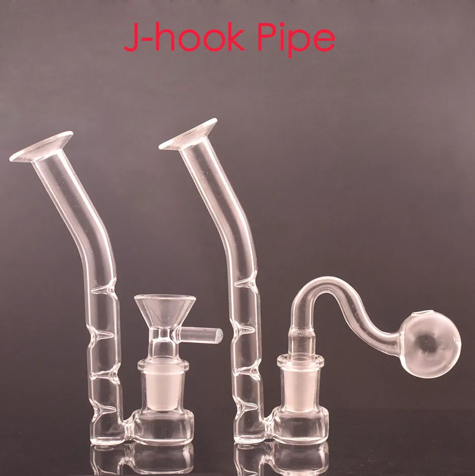 O mais novo adaptador de arco de bocal de tubo de narguilé para fumar com furo côncavo J-hookah tubo de pistola côncava tipo vidro água dab rig bong com queimador de óleo masculino de 14mm ou tigela de tabaco