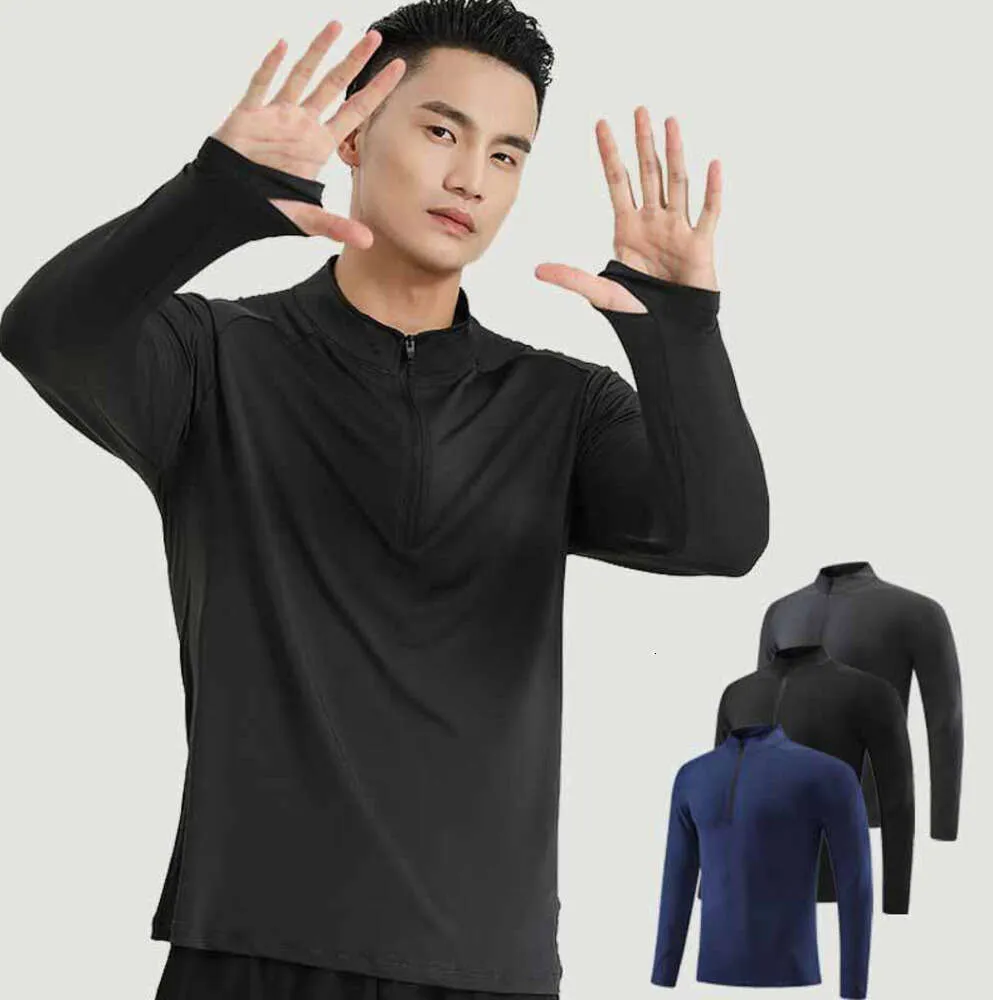 luluss Hommes Yoga Outfit Sport T-shirt à manches longues Hommes Sport Style Demi-fermeture éclair Chemise Formation Fitness Vêtements Élastique À Séchage Rapide Porter LL1010