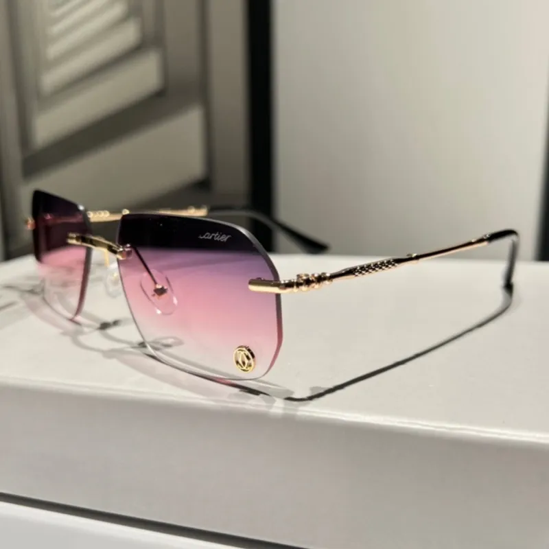 Luxus-Designer-Sonnenbrille 8344, UV400, rosa Sonnenbrille, modische Damen-Sonnenbrille, rahmenlose Legierungsbeine, klassische polarisierte Herren-Sonnenbrille, Kirschblüten-Rosa