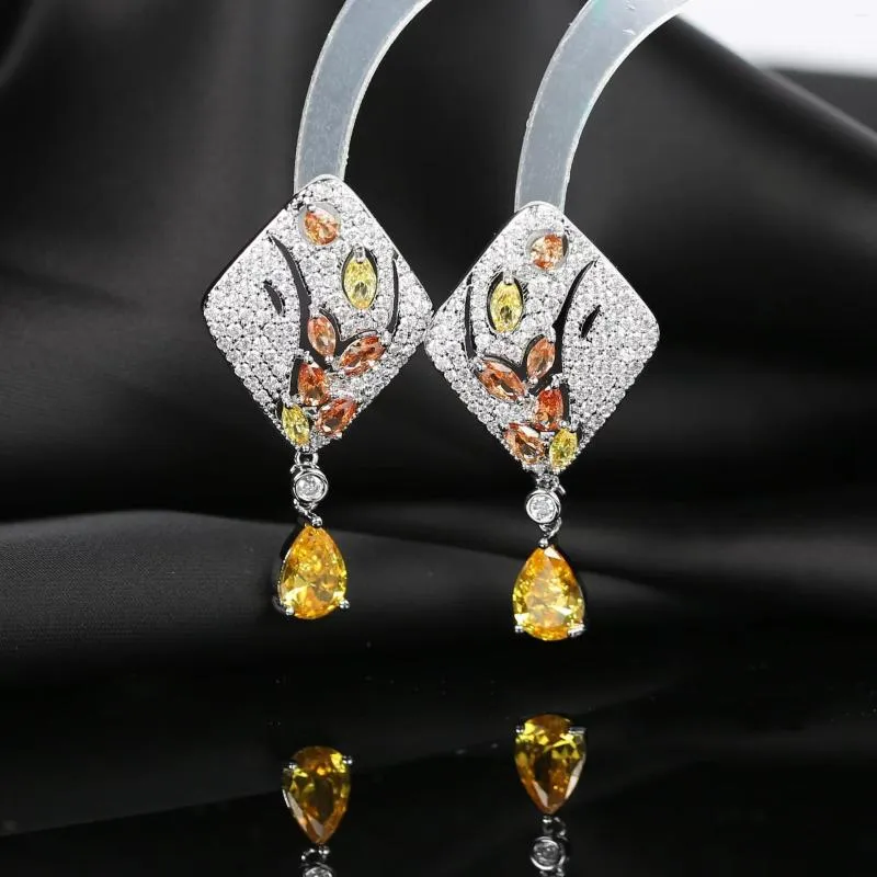 Boucles d'oreilles pendantes de luxe pour fête d'été, Zircon cubique brésilien, goutte d'or pour femmes, mariage, fiançailles, bijoux à la mode, cadeau 2023