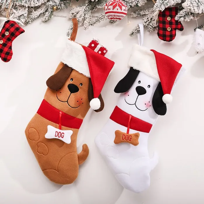 Bas suspendus pour arbre de noël, décorations de noël, chapeau de dessin animé, chaussettes pour chiot, ornements, cadeaux de noël, bonne année