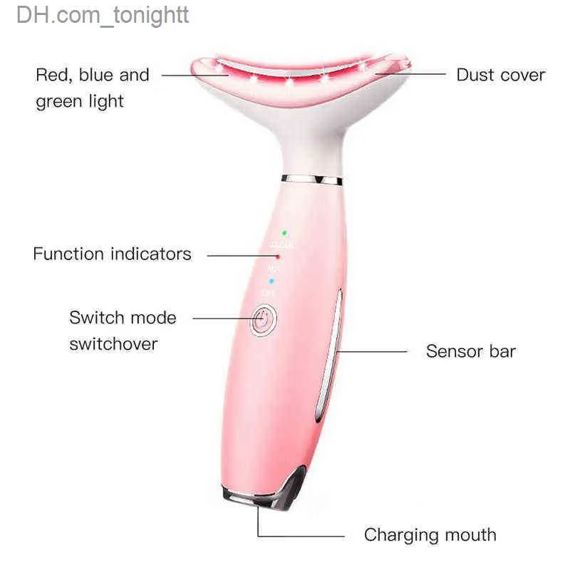 Beauty Equipment Neck Wrinkle Removal Massager 3 Colors Led Facial Lifting Photon Therapy Skin Tighten Reduce Double Chin Beauty Care Device 220520 Q230916