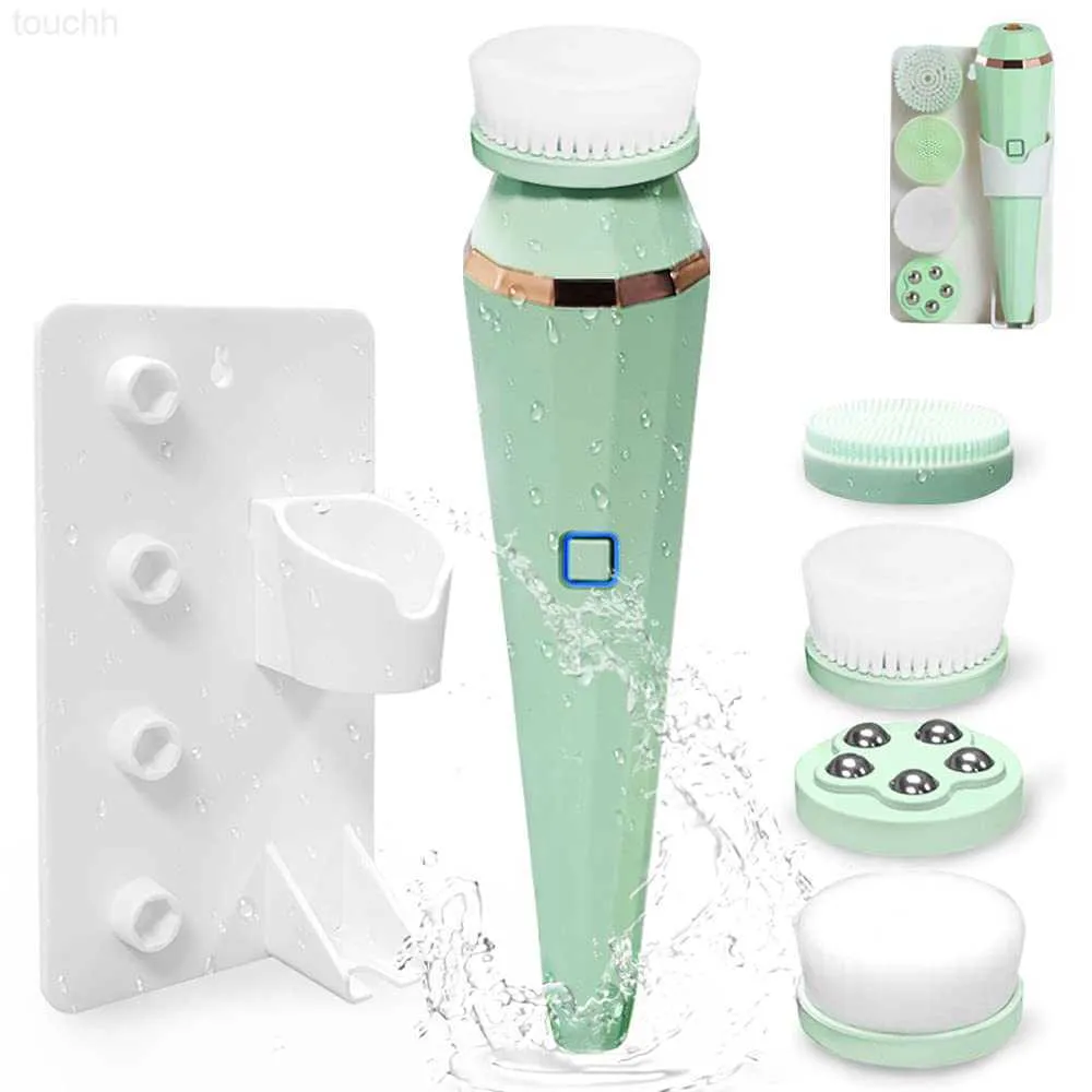 Electric Face Scrubbers 4 In 1 Electric Facial Cleansing Brush Silicone Rotating Face Brush Deep Cleaning Skin Exfoliation Waterproof Facial Massager L230920