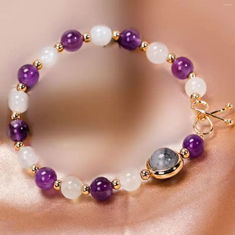 1pc Fashionable Creative 7 Stone Beaded Adjustable Woven Amethyst Bracelet  For Women, Suitable For Shopping And Dating | SHEIN