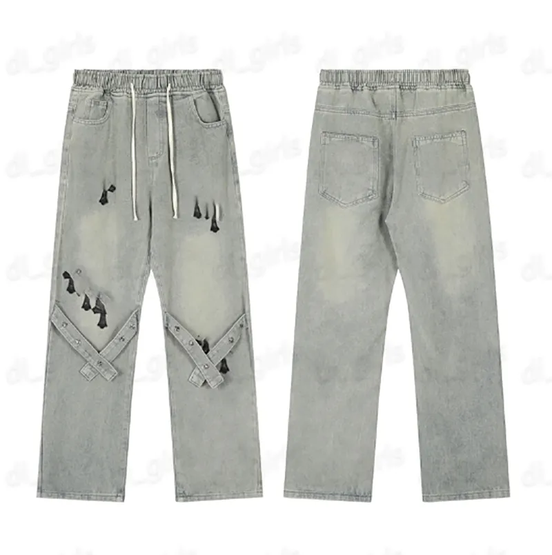 2023 new women's jeans hole light blue dark grey Italian brand men's trousers Trousers street denim skinny slim straight denim top quality women's jeans