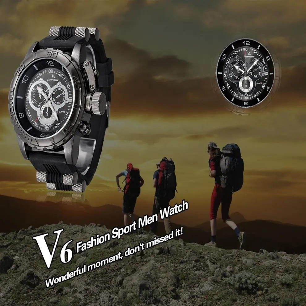 Män tittar på 2023 V6 Super Speed ​​Silicone Quartz 3D Surface Male Hour Clock Analog Militär Big Dial Sport Man Watch220Z