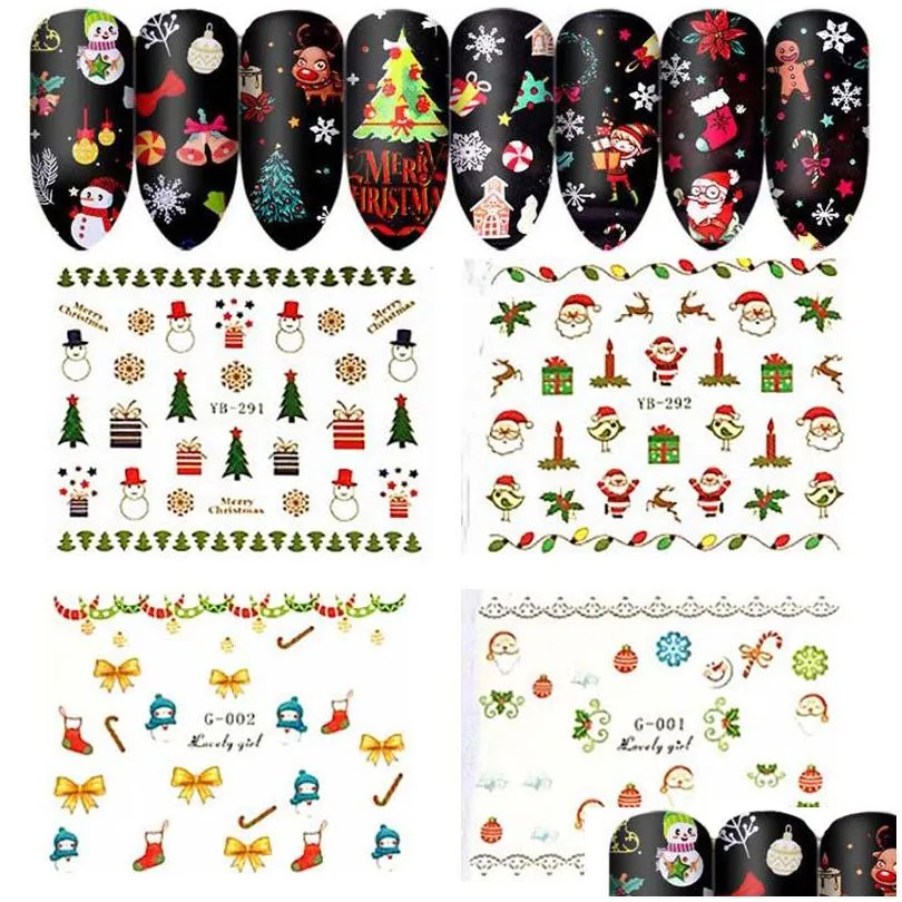 Autocollants de voiture mignon dame de Noël décalcomanies d'ongles étoiles style arbre de Noël Santa Bell doigt beauté enveloppes étoile bricolage ongles art livraison directe M Dhqyt