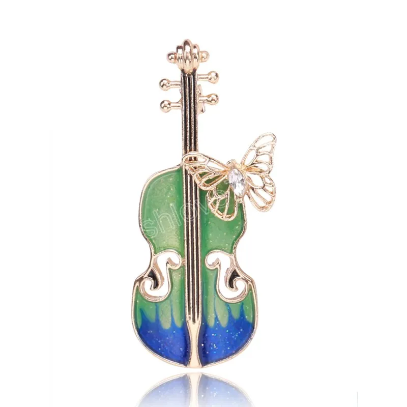 New Elegant Violin Brooch for Women Crystal Musical Hijab Lapel Pins Suit Scarf Flower Brooch Jewelry Accessories