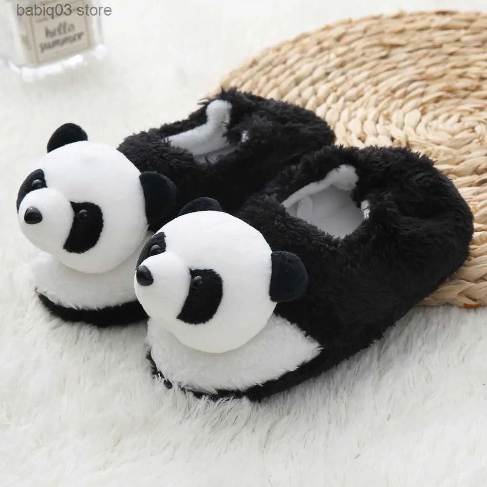 Zapatillas de invierno Panda Zapatillas Niños Niño Niña Antideslizante Niños Diapositivas de piel Algodón Zapatos de interior Cálido Casa esponjosa Niños Zapatilla T230916