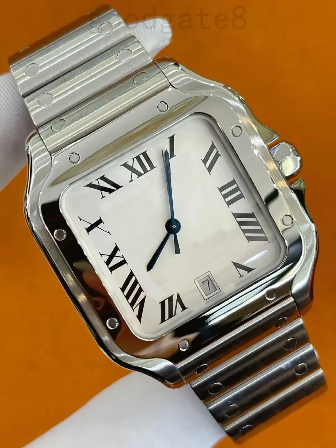 Zegarki mechaniczne Wysokiej jakości Montre de lukse Square Santo Silver Gold ze stali nierdzewnej WSSA Męs