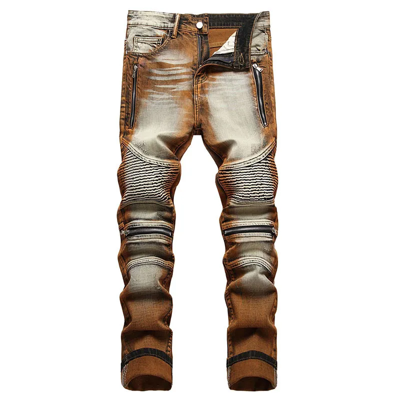 Jeans Para Hombre Hombres De Alta Calidad Casual Recubierto Recto Plisado Biker Masculino Motocicleta Pantalones De Mezclilla Vaqueros Hombre Plus Tamano 42 230915 De 64 22 DHgate