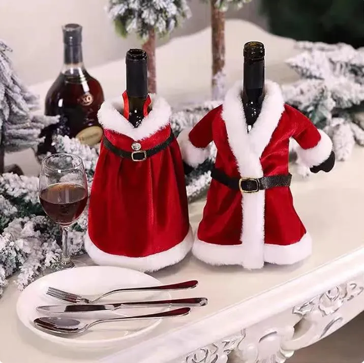 Set natalizio creativo Abito in velluto dorato Copri bottiglia di vino Borsa per bottiglia di vino Decorazione per la tavola di Natale Capodanno