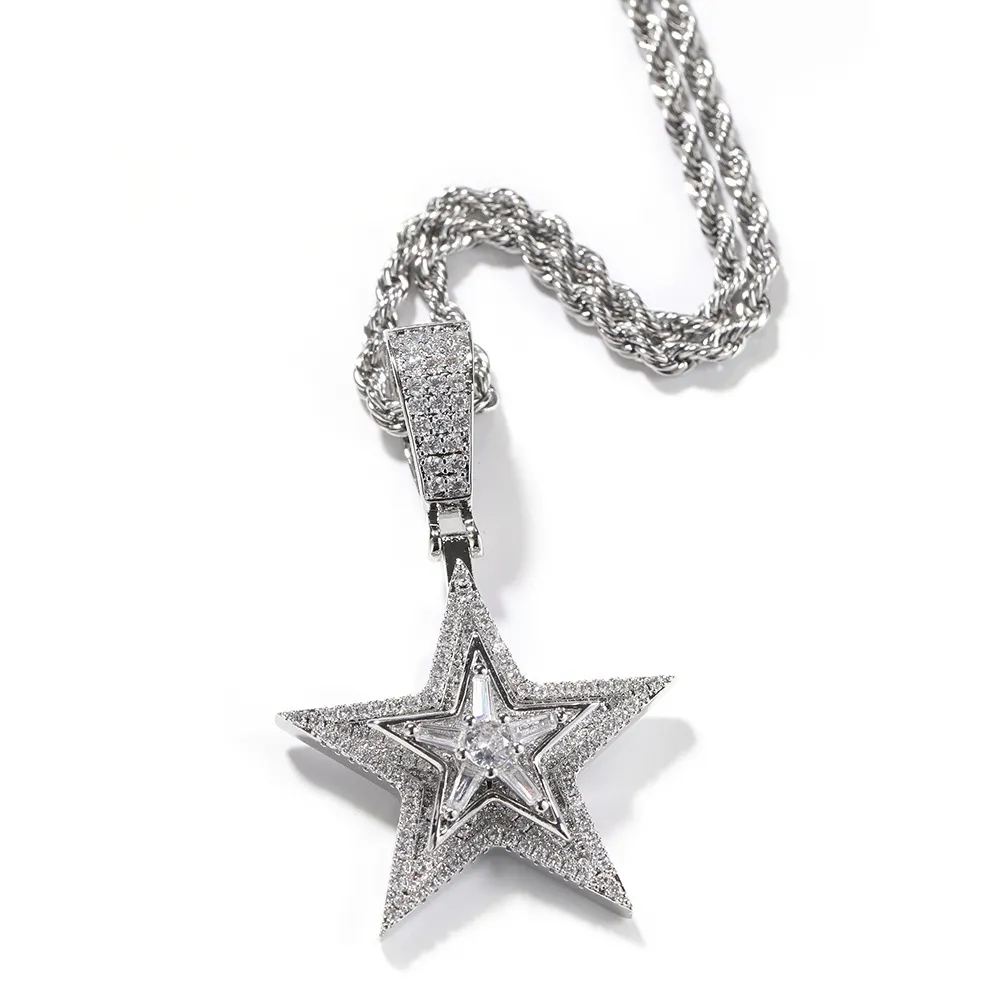 Ny europeisk och amerikansk hip -hop diamant roterande Pentagon designer hänge halsband trend gata smycken för man och kvinna