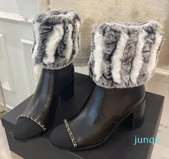 Klassischer Winter-Schneestiefel aus Kalbsleder mit Kaninchenhaar-Reißverschluss, atmungsaktiv, rutschfest, bequem, Freizeitschuh