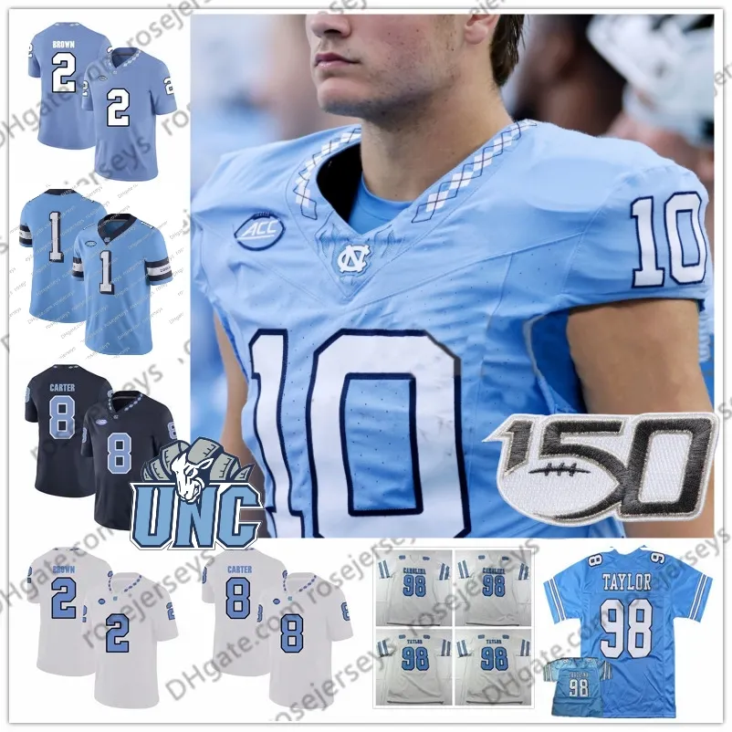 Benutzerdefinierte North Carolina Tar Heels Drake Maye Omarion Hampton 8 Paysour JJ Jones British Brooks 7 Howell 10 Trubisky 49 Peppers 2023 UNC Männer Frauen Jugend Fußballtrikot