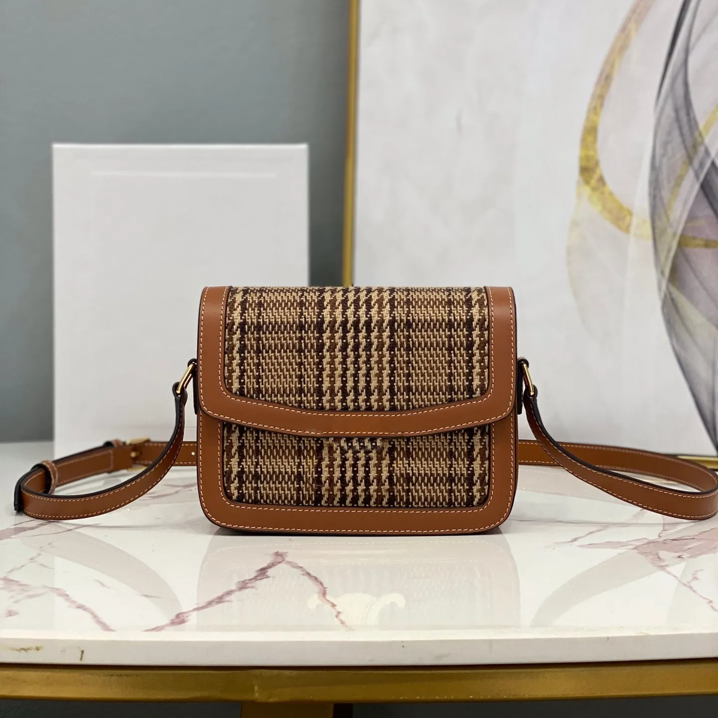 Bolsa de designer de vendas a quente bolsa de crossbody clássica em têxtil e bezerro de casca natural de pele