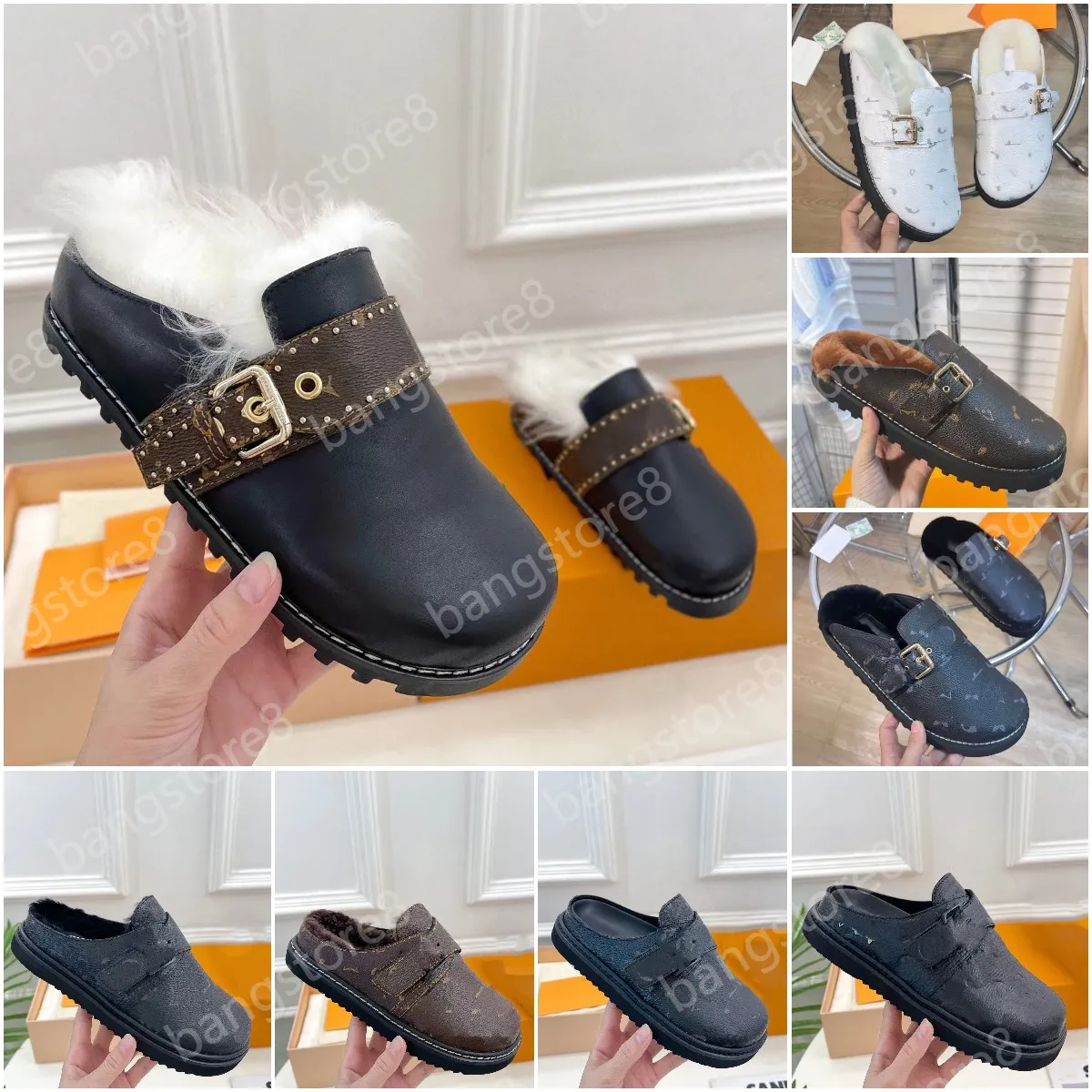 남성 여자 Easy Mule Sandal Luxury Designer 아늑한 평평한 편안한 클로그 슬리퍼 가을과 겨울 클래식 스타일 가죽 고무 바오투 슬리퍼 야외 신발 크기 35-45