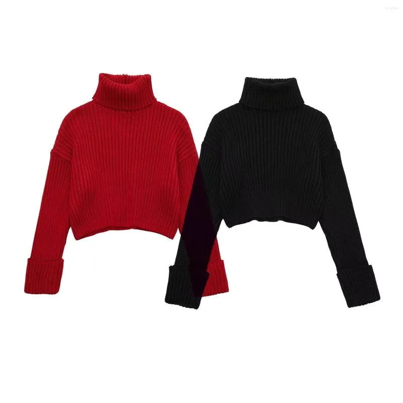 Damestruien Rode coltrui bijgesneden trui Dames gebreide top met lange mouwen Herfst Winter Tops Hoge hals Pullover Jumper