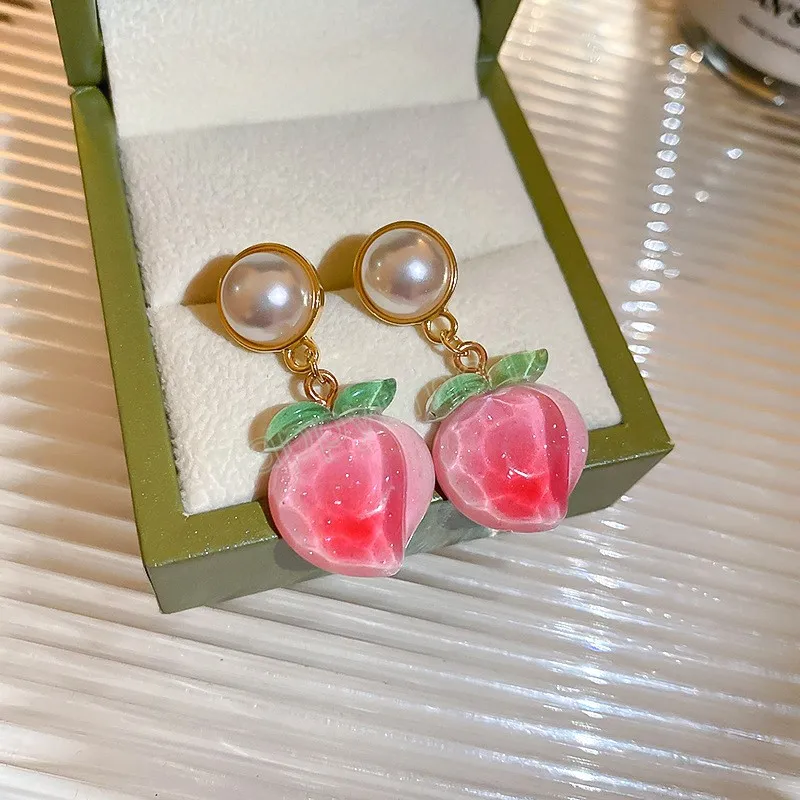 Boucles d'oreilles coréennes en acrylique rose pour fille, douces, pêche, pour femmes, tempérament frais, Aretes De Mujer Modernos