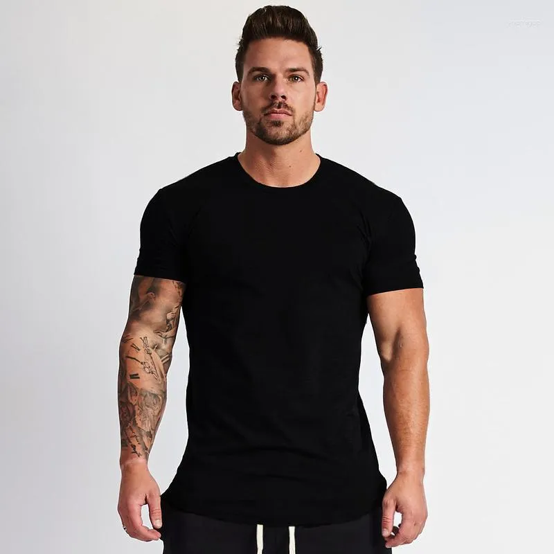 Mäns kostymer A1551 Muscleguys Plain Clothing Fitness T Shirt Män o-hals T-shirt Bomull Bodybuilding Tee Shirts Slim Fit Tops Gym