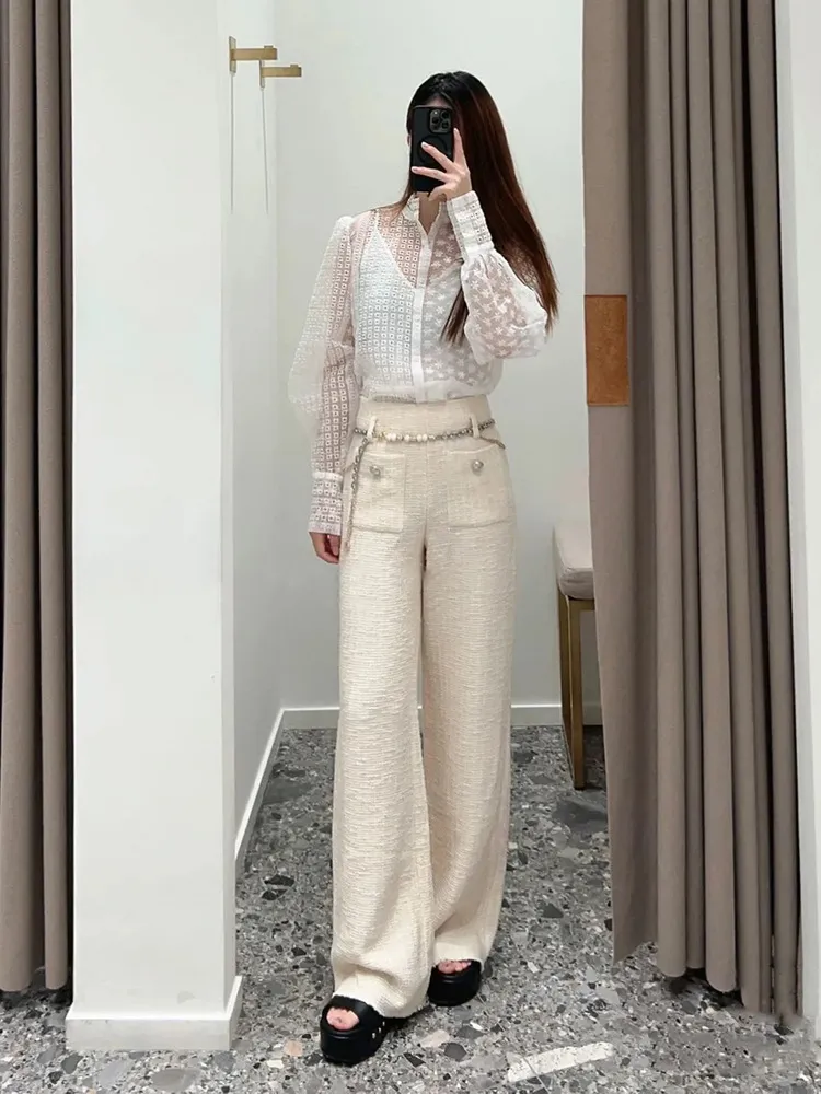 Womens Tweed Raw Hem Maje Pant Suits For Women Loose Fit