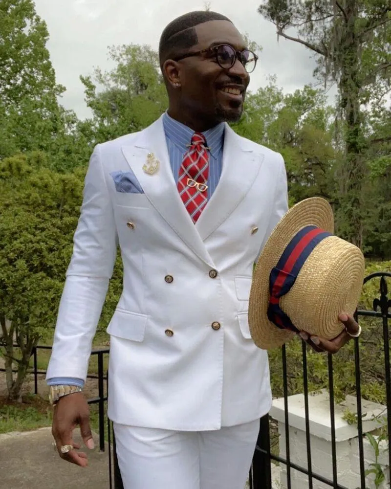 Trajes De Hombre Traje De Negocios Blanco Delgado De Dos Piezas Doble Botonadura Novio Boda FRAC Fiesta Formal Pantalones De Chaqueta De 133 4 DHgate