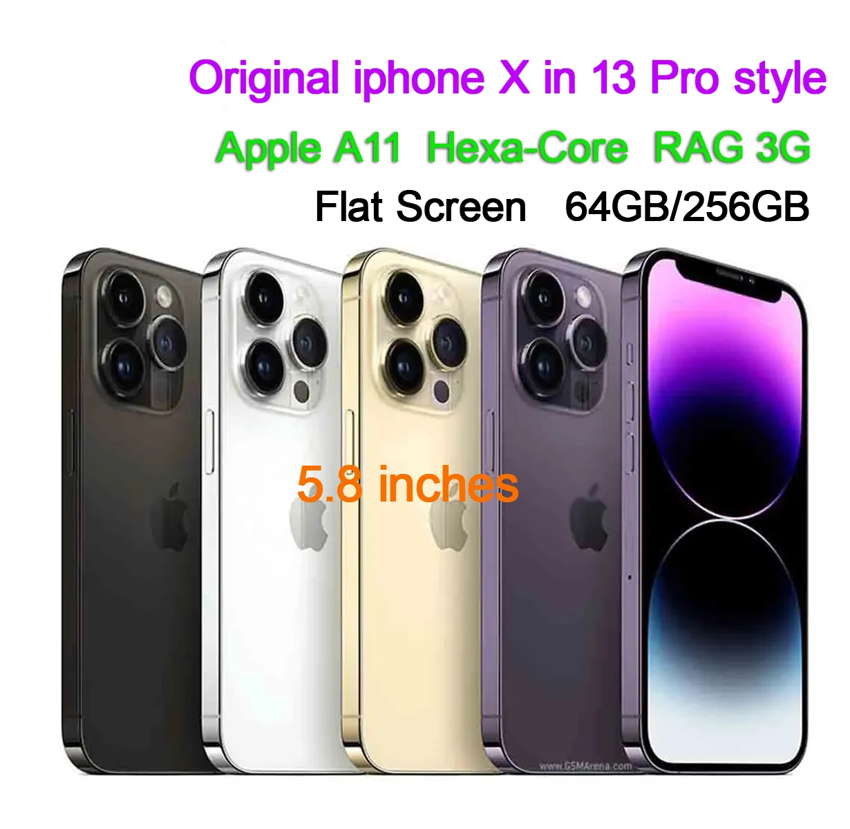 Apple Original iphone X в телефонной сети в стиле iphone 13 pro, разблокирована с помощью коробки 13pro, внешний вид камеры, 3G RAM, 64 ГБ/256 ГБ ПЗУ, смартфон, новая батарея, 100%