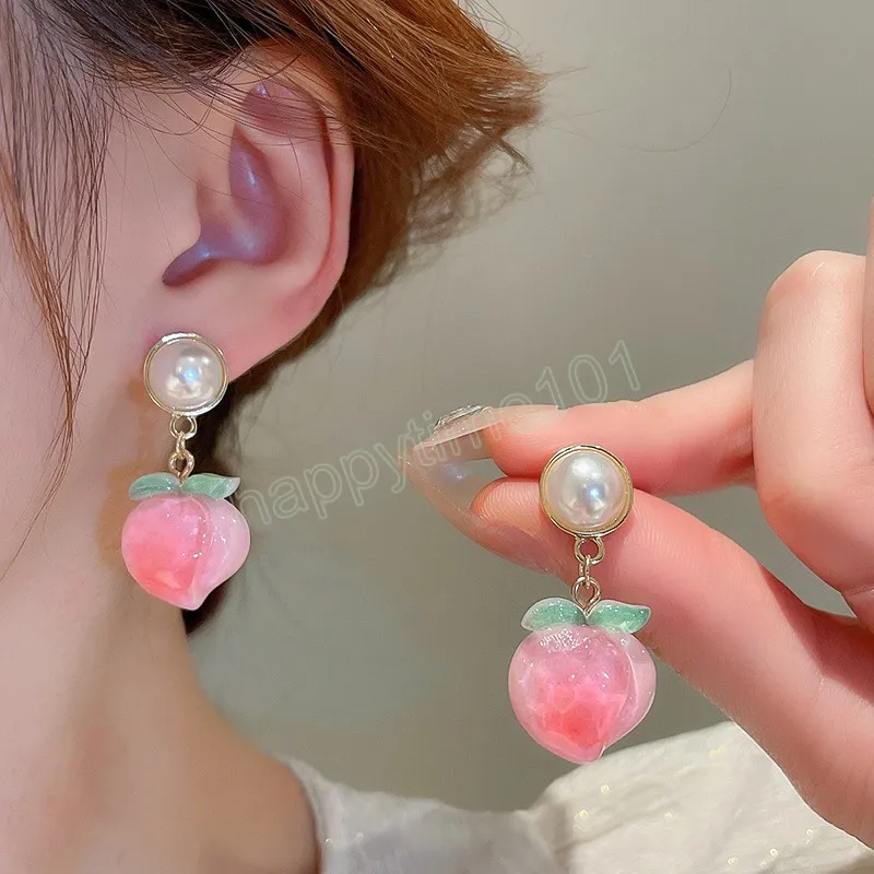 Boucles d'oreilles coréennes en acrylique rose pour fille, douces, pêche, pour femmes, tempérament frais, Aretes De Mujer Modernos