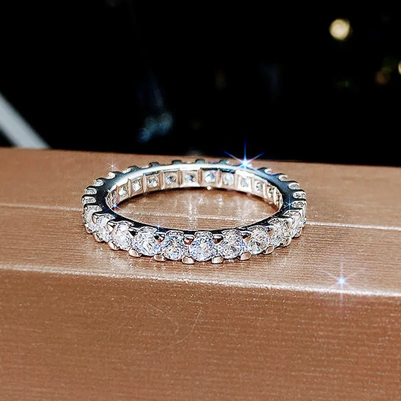 Sparkling Gorgeous Handmade Full Round Cut Moissanite Diamond Gemstones Wedding Rings Pure 100% 925 Sterling Silver_voghion.com
