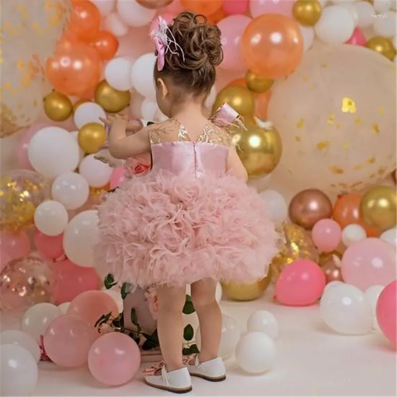 Meisjesjurken Mooie roze babybloemjurk Eerste verjaardag Prinses Puffy Vier feest Kinderkleding voor Poshoots