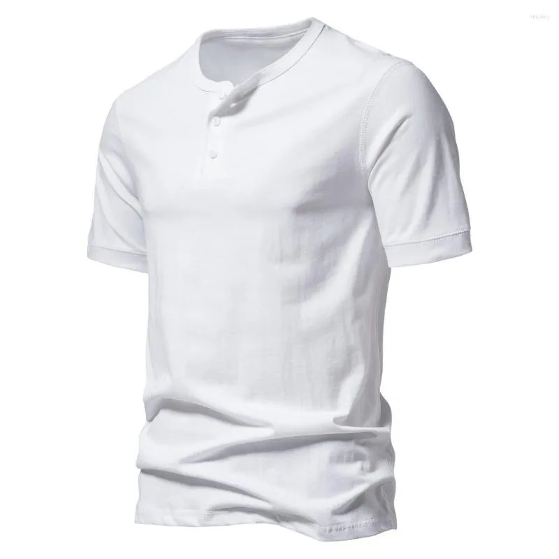 T-shirt da uomo T-shirt estiva a maniche corte con colletto tinta unita T-shirt casual allentata a tre bottoni