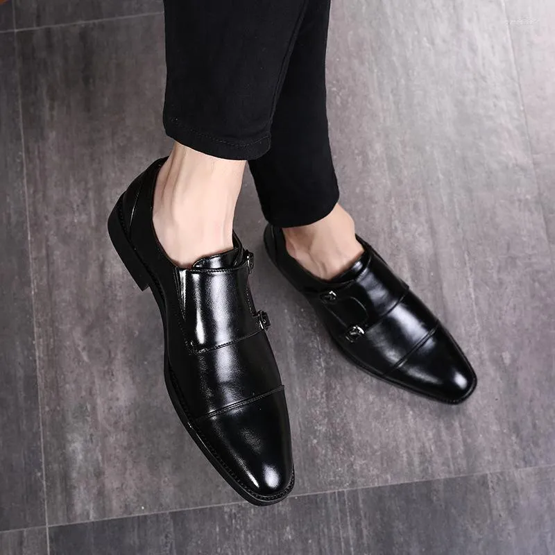 Klädskor italienska läder formella män klassiska oxford för loafers dubbel munk band skor