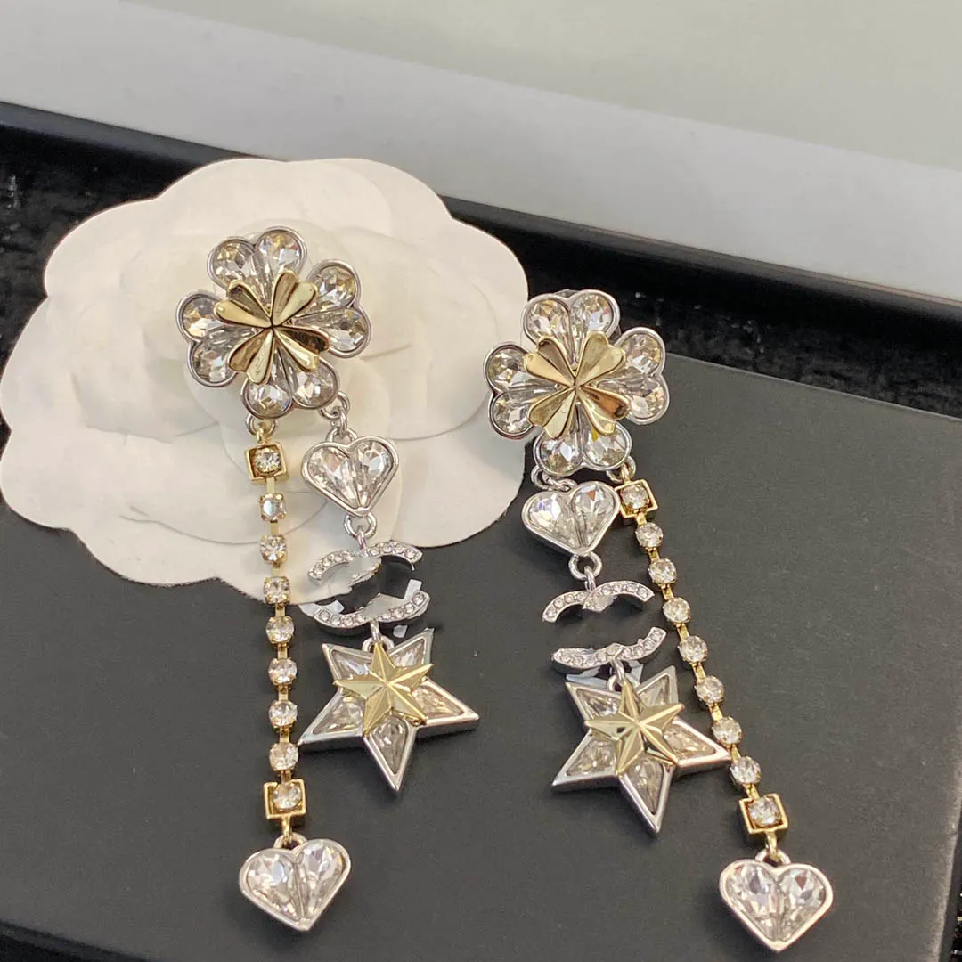 Nowy złoty stadnina litera l logo marka Kobieta Tassel Długie Earing Projektant luksusowy biżuteria kryształowy Pearl Hoop kolczyki 78