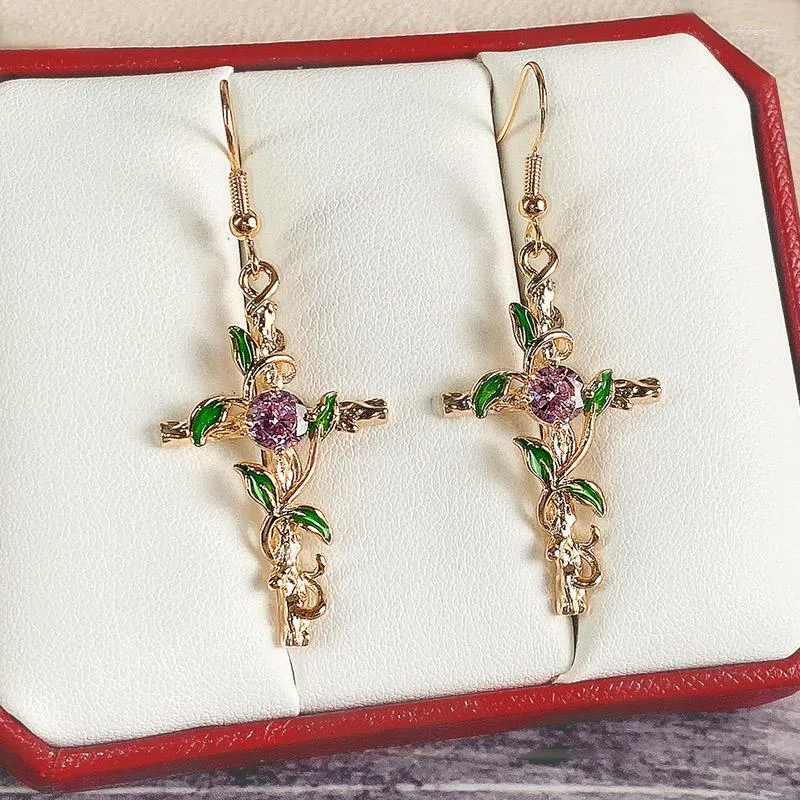 Dangle Earrings Huitan Noble Floral Winding Cross For Women Luxury Gold Color Aesthetic Bridal Wedding Trendy Jewelry