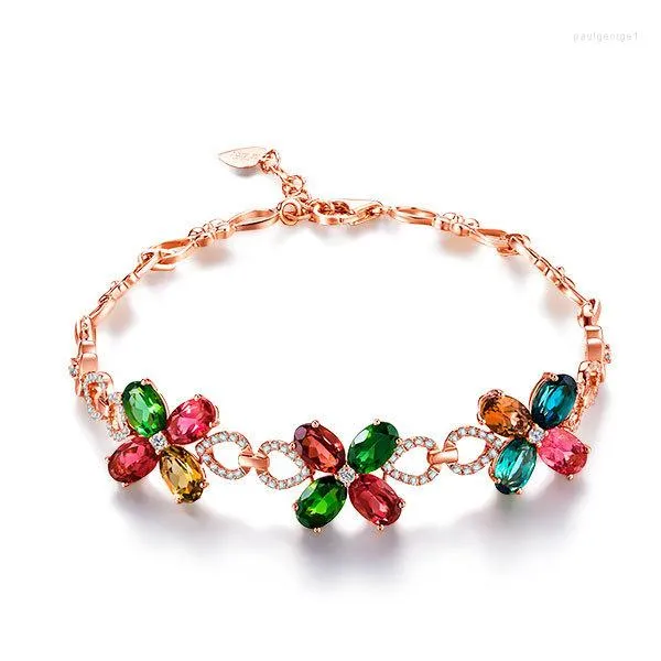 Braccialetti con ciondoli Gioielli da sposa con trifoglio in oro rosa con zirconi colorati da donna