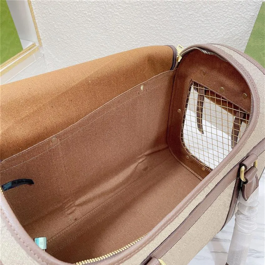 Pet Designer Torbor Bag dla psów nośniki torebki klasyczne wentylacja Net Practical Travel Web Beige Beige Ebony Canvas Me269s