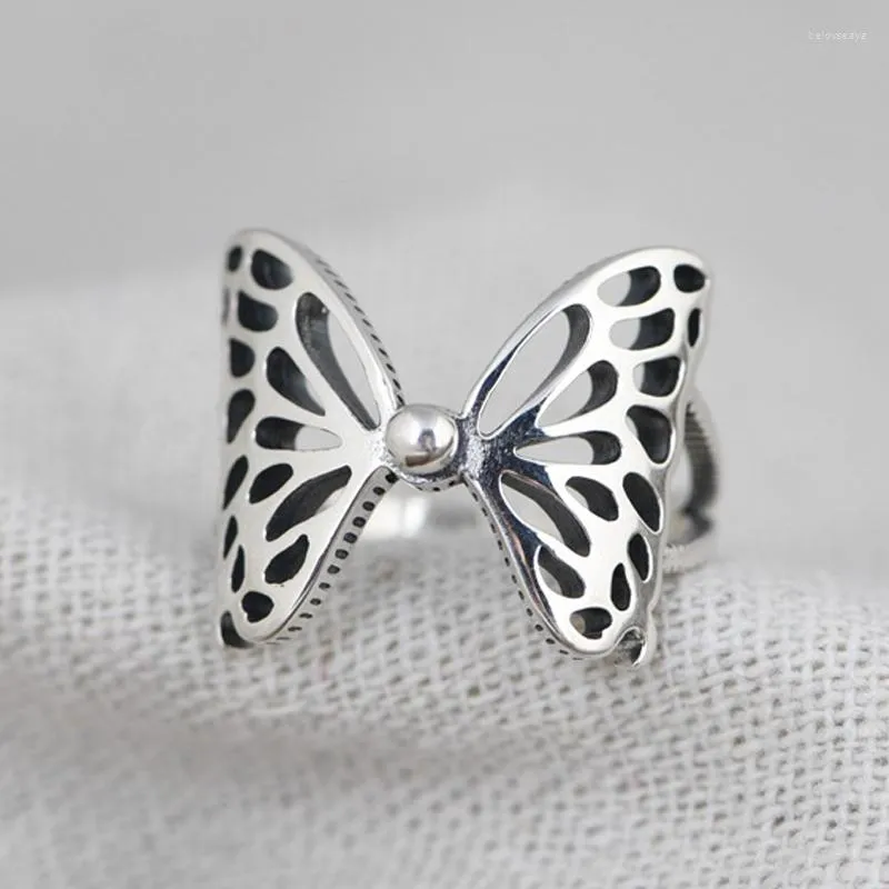 Pierścienie klastra FNJ 925 Pierścień srebrny dla kobiet biżuteria oryginalna czysta S925 Sterling Animal Butterfly