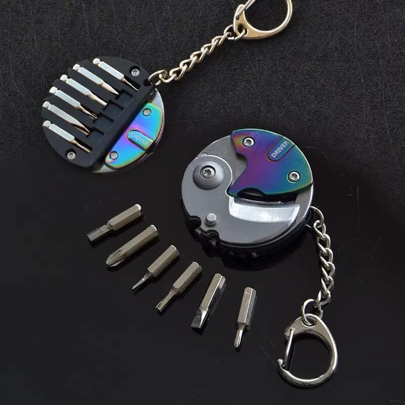 Hooks Rails Stainless steel Coin-Shape Mini EDC Tool Folding Pocket Keychain Knife with Hanging Chain for Camping Outdoor Survival