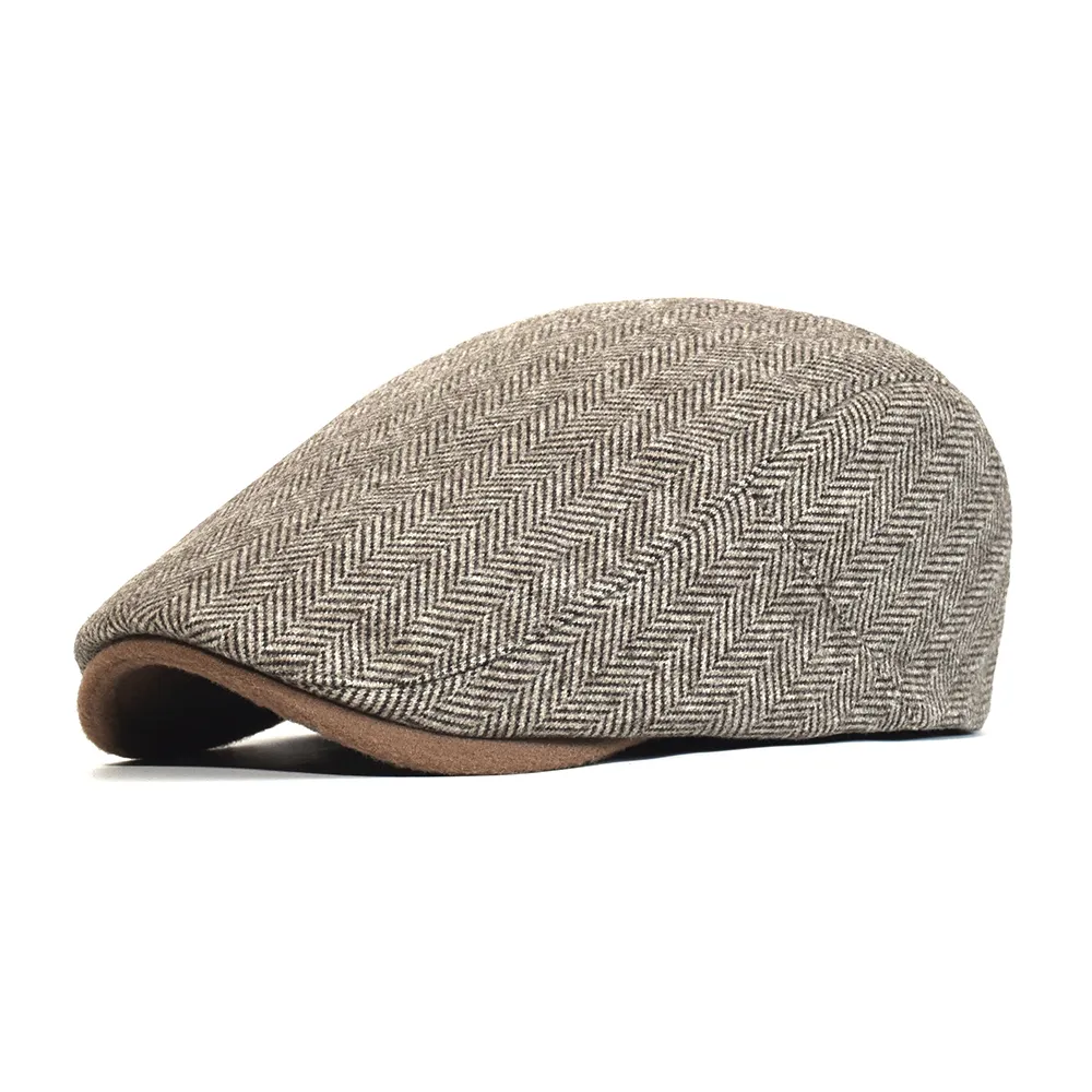 Berets Winter Thick sboy Cap Men Vintage Herringbone Women Casual Stripe Gatsby Flat Hat Peaked Adjustable 230915