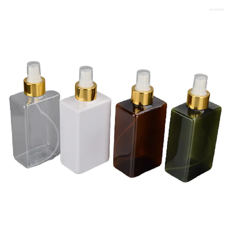 Förvaringsflaskor dimsprayflaska 300 ml tom plast fyrkantig guld krage vit pump 15 st påfyllbar kosmetisk behållare