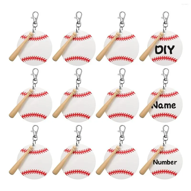 Hooks Baseball Acrylic Keychain Blank Kit 12 Lanks Swivel Lanyard Snap Hook With Key Rings Wooden Bats White